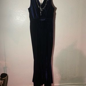 Crushed Navy Velvet Formal Dress.